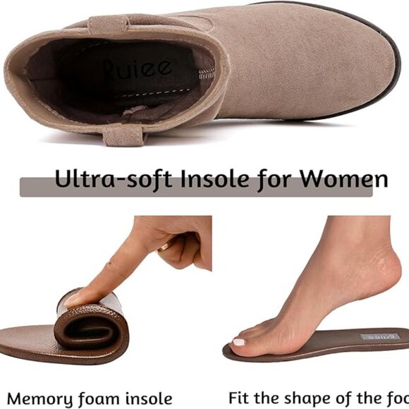 NEW! Trendy Women's Ankle Boots - Slouchy Fashion Low Calf Flat Booties-Beige - Picture 4 of 4